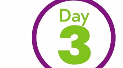 Thumbnail of the opening screen of the day 3 highlight reel - a purple circle with "day 3" written in green in the middle
