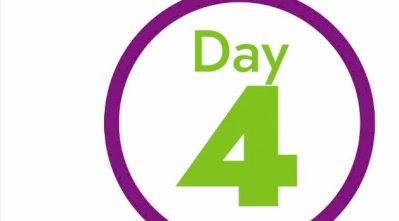 Thumbnail image from the opening screen of the day 4 highlight reel. A purple circle with "day 4" in green inside